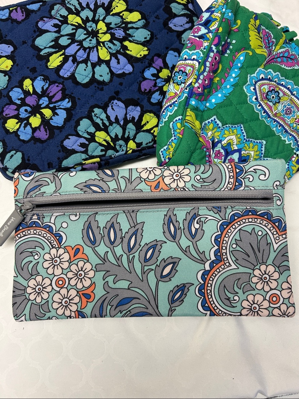 Vera Bradley Quilted Paisley Cosmetic Pouch, Floral IPad case and 2 zipper pouch
